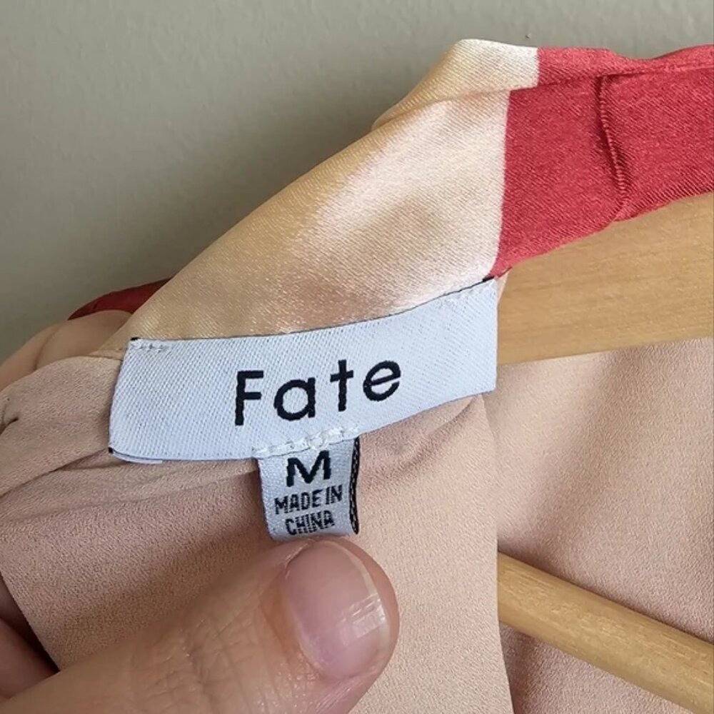 FATE Long Sleeve Pink Multicolor Puzzle Me Satin Mini Dress Size Medium (326) - Picture 5 of 6